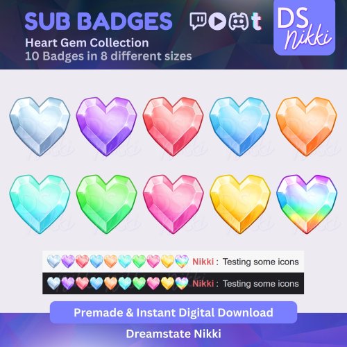 More information about "Crystal Heart Gem Badges, Twitch Sub Bit Badges & Emotes, Point Badges, Live Stream Badges for Twitch, YouTube, Discord, TikTok, Shiny"