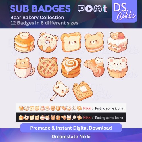 More information about "Bear Bakery Badges, Twitch Sub Bit Badges & Emotes, Point Badges, Live Stream Badges for Twitch, YouTube, Discord, TikTok, Kawaii, Cute"