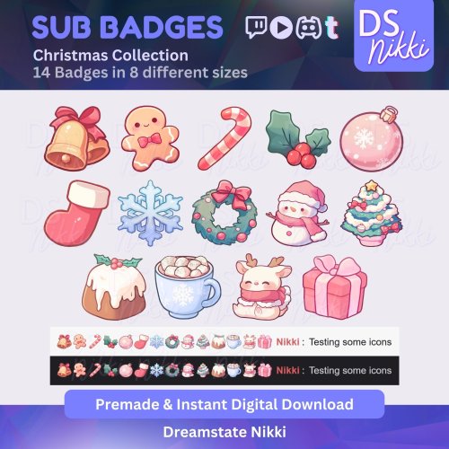 More information about "Christmas Badges Set, Xmas Twitch Sub Bit Badges & Emotes, Point Badges, Live Stream Badges for Twitch, YouTube, Discord, TikTok"