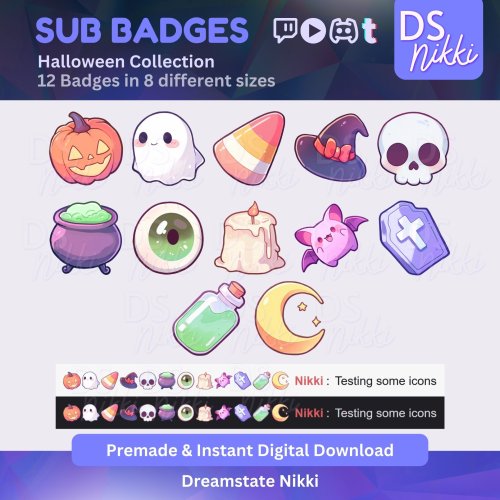 More information about "Spooky Halloween Badges, Twitch Sub Bit Badges & Emotes, Point Badges, Live Stream Badges for Twitch, YouTube, Discord, TikTok"